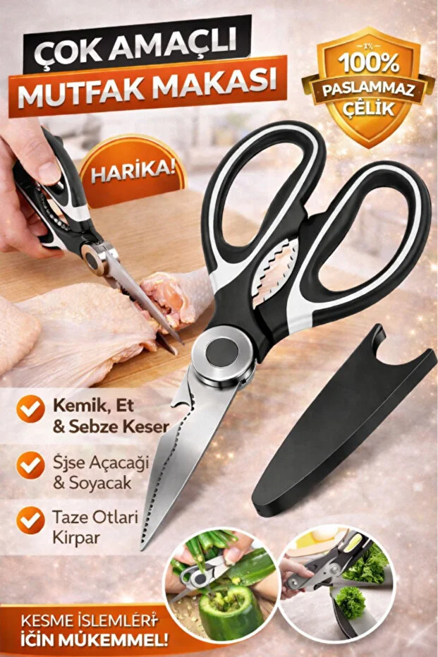 Paslanmaz Çelik Ultra Keskinleştirilmiş Mutfak Makası Çok Amaçlı Balık Et Sebze Makası Koruma 